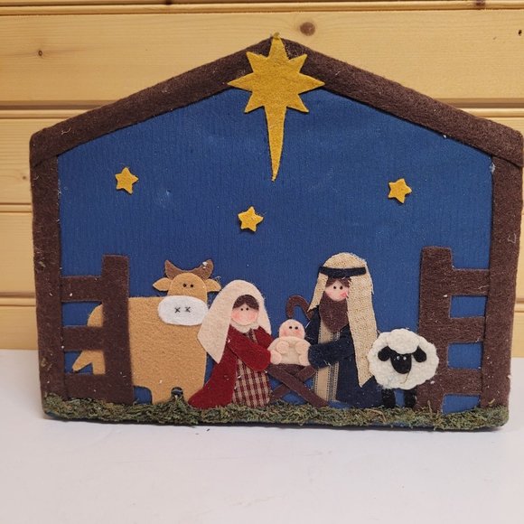 Nativity Christmas Set 7 Clay Figure Ornaments BAF 2004 Felt Box Manger - Picture 1 of 9